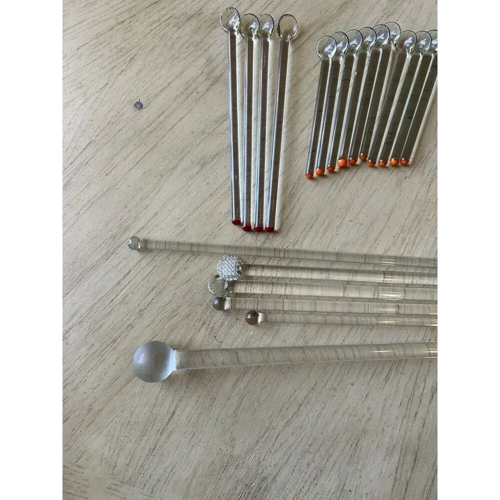 Vintage Glass Cocktail Stirrers Scoop Stir Stick 37 Set Long Red & Orange Tipped
